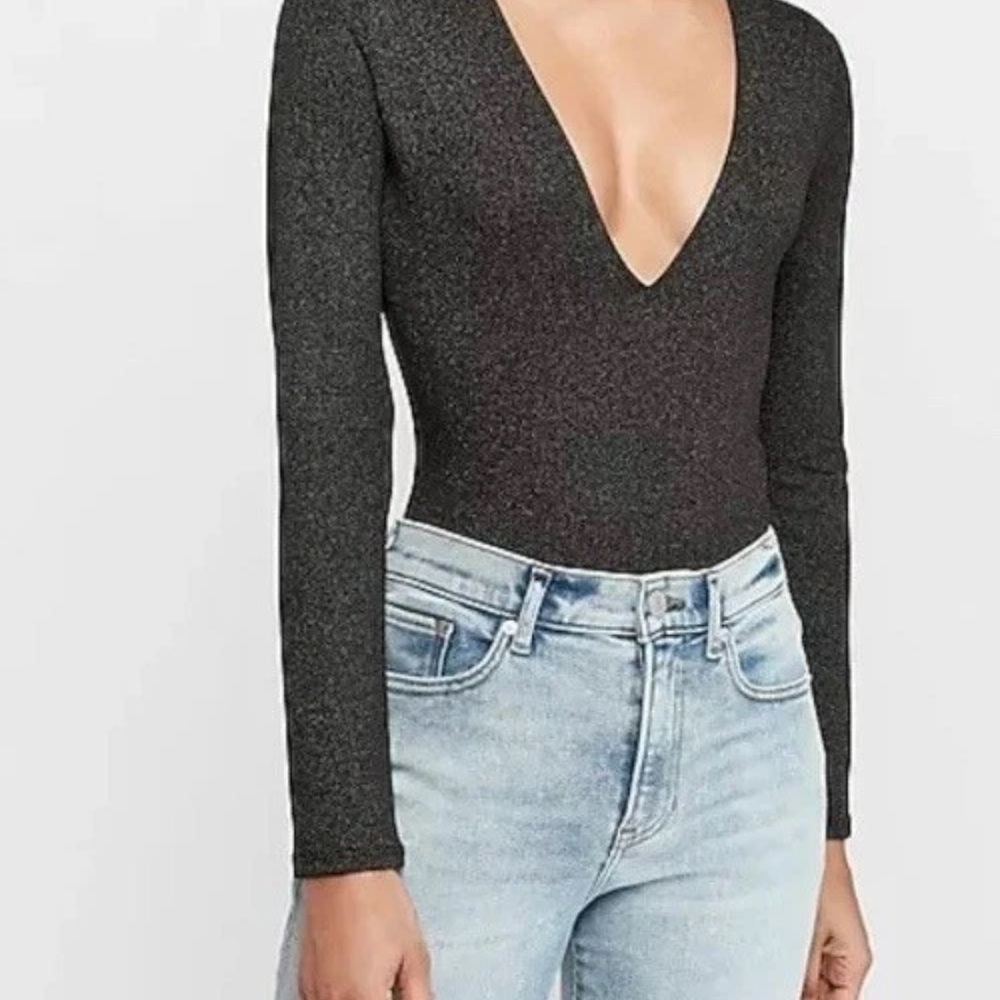 Express Black and Silver Fitted Cut Out Bodysuit